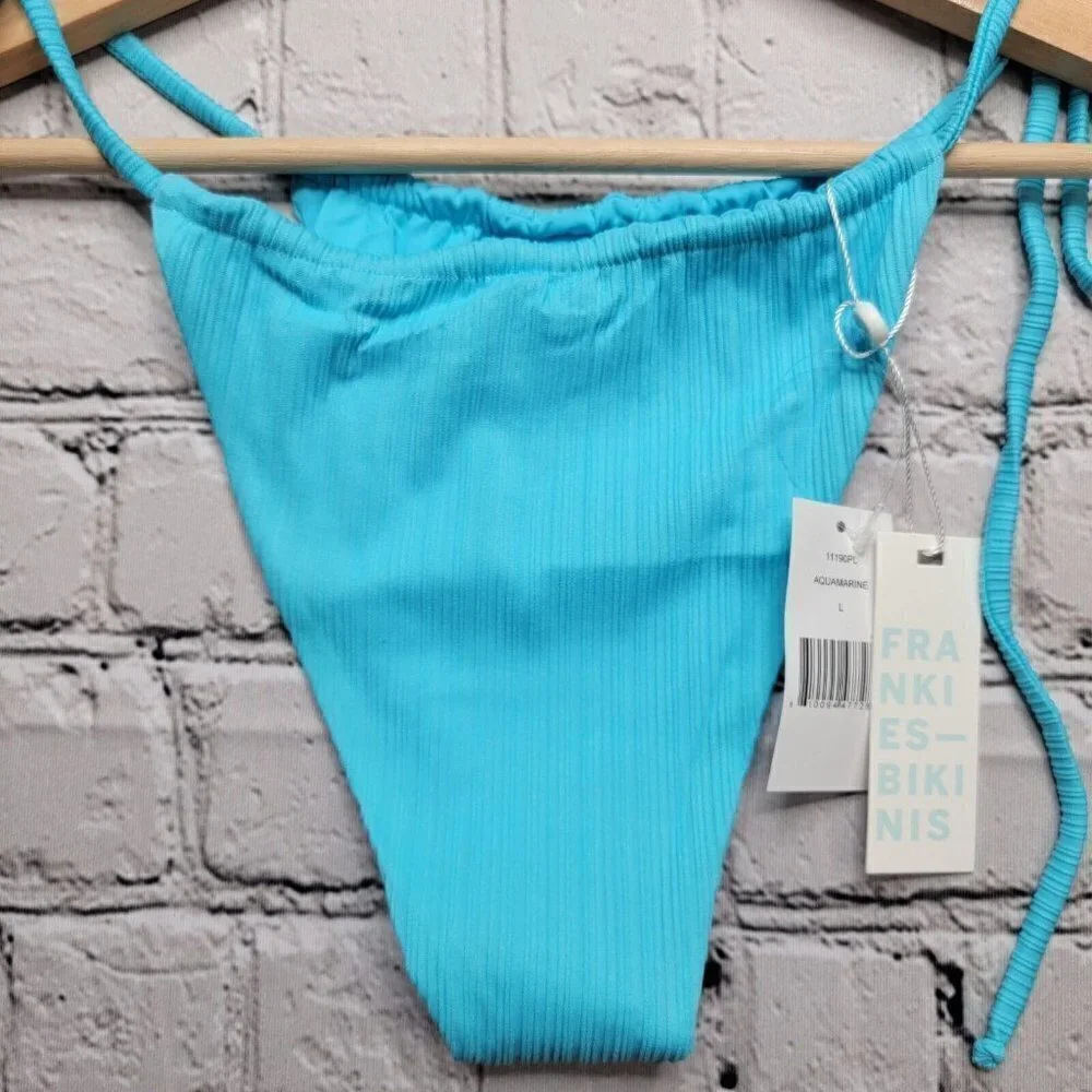 Frankies Bikinis Tia Plisse Bikini Bottom In Aquamarine‎ NWT Size L
